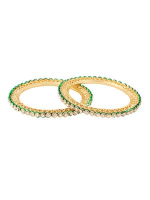 women set of 2 gold plated green kundan studded bangles 2