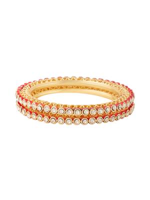 women set of 2 gold plated red kundan studded bangles 4