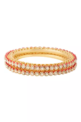 women set of 2 gold plated red kundan studded bangles