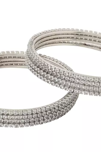   set of 8 american diamond silver plated bangles