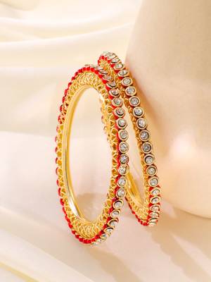 women set of 2 gold plated red kundan studded bangles 5