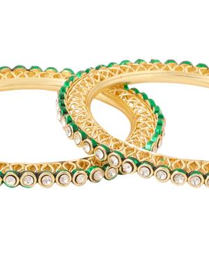women set of 2 gold plated green kundan studded bangles 3