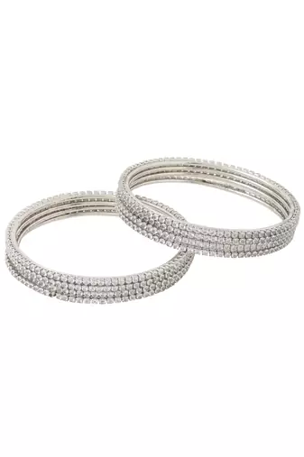   set of 8 american diamond silver plated bangles