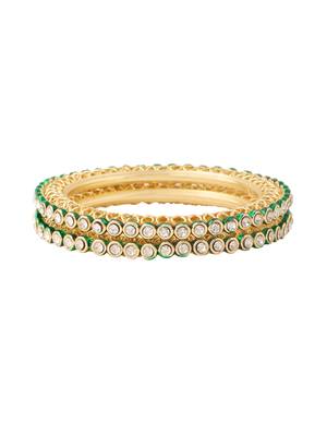 women set of 2 gold plated green kundan studded bangles 4