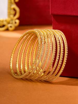 women set of 8 american diamond gold plated bangles 1