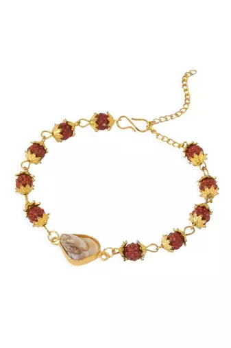 gold toned rudraksh & pearls bracelet