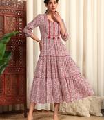 Maroon rayon abstract prined long ethnic dress