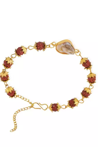 gold toned rudraksh & pearls bracelet