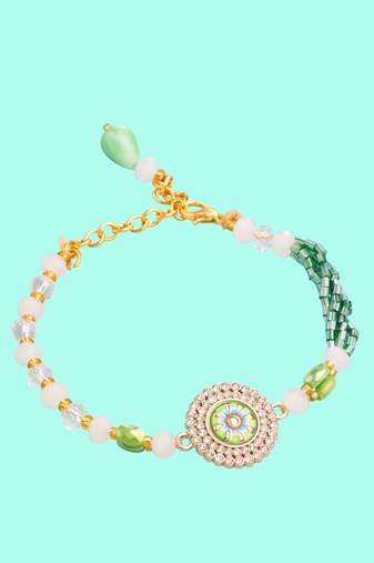   green artificial stones & beads floral wraparound bracelet