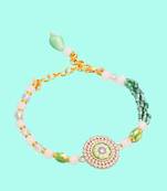   green artificial stones & beads floral wraparound bracelet