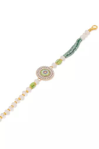   green artificial stones & beads floral wraparound bracelet