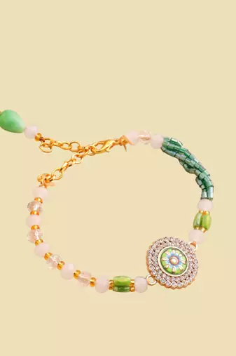   green artificial stones & beads floral wraparound bracelet