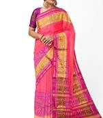 Pink and orange patola silk single ikkat silk saree