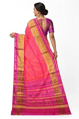 Pink and orange patola silk single ikkat silk saree 3