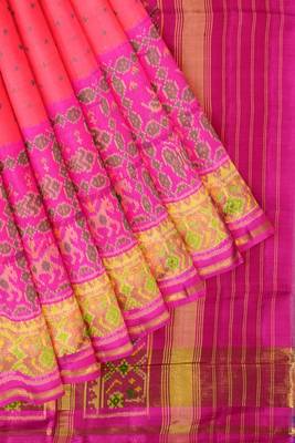 Pink and orange patola silk single ikkat silk saree 4
