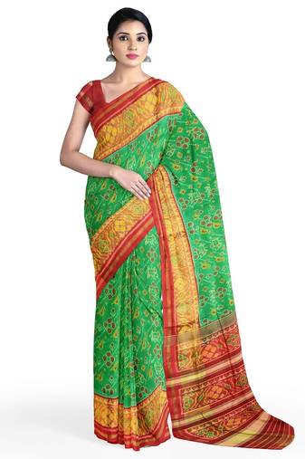 Parrot green and maroon patola silk single ikkat silk saree