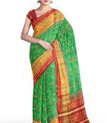 Parrot green and maroon patola silk single ikkat silk saree