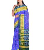 Blue and green patola silk single ikkat silk saree