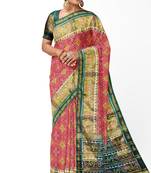 Red and green patola silk single ikkat silk saree