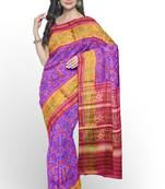 Pink and purple patola silk single ikkat silk saree