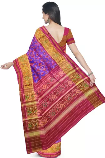 Pink and purple patola silk single ikkat silk saree