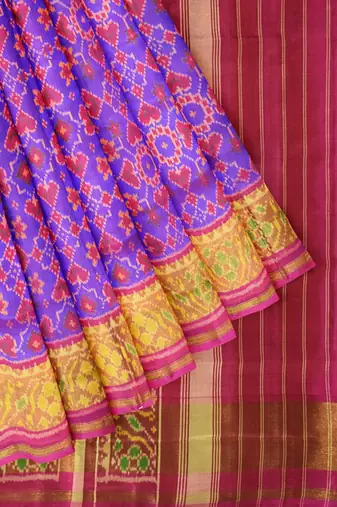 Pink and purple patola silk single ikkat silk saree