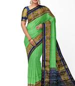 Parrot green and blue patola silk single ikkat silk saree
