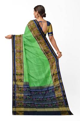 Parrot green and blue patola silk single ikkat silk saree 2