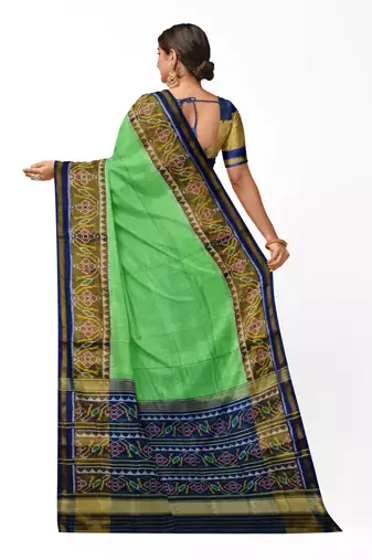 Parrot green and blue patola silk single ikkat silk saree