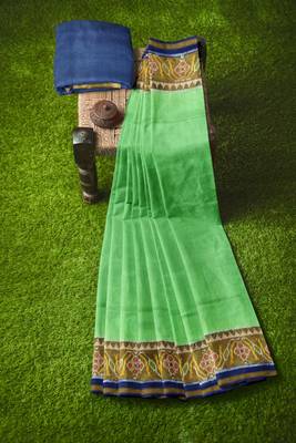 Parrot green and blue patola silk single ikkat silk saree 4