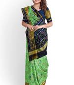 Parrot green and blue patola silk single ikkat silk saree