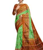 Parrot green and orange patola silk single ikkat silk saree