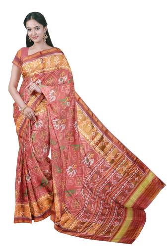 Gajari  patola silk single ikkat silk saree