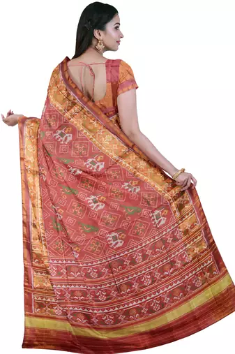 Gajari  patola silk single ikkat silk saree