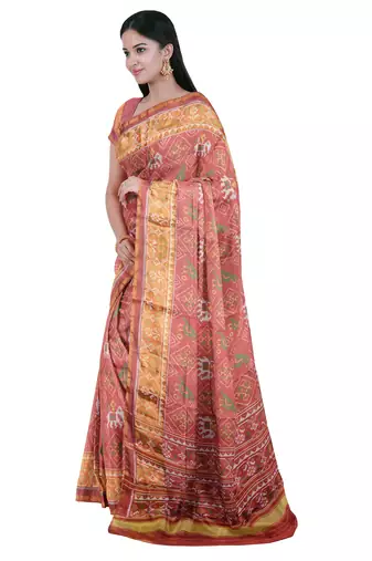 Gajari  patola silk single ikkat silk saree