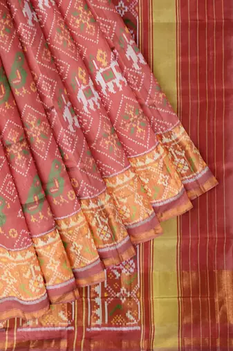 Gajari  patola silk single ikkat silk saree