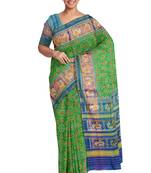 Parott green and blue patola silk single ikkat silk saree