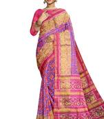 Pink and purple patola silk single ikkat silk saree