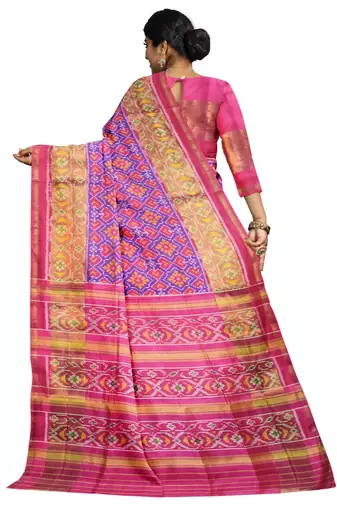 Pink and purple patola silk single ikkat silk saree