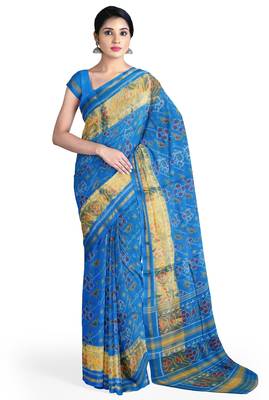 Turquoise blue patola silk single ikkat silk saree 1