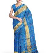 Turquoise blue patola silk single ikkat silk saree