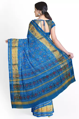 Turquoise blue patola silk single ikkat silk saree