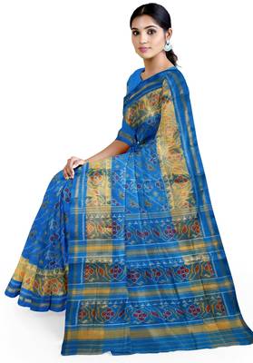 Turquoise blue patola silk single ikkat silk saree 3