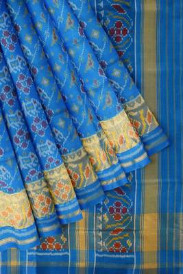 Turquoise blue patola silk single ikkat silk saree 5