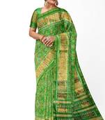 Parrot green patola silk single ikkat silk saree