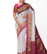 Pink and white patola silk single ikkat silk saree