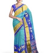 Blue and green patola silk single ikkat silk saree