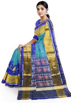 Blue and green patola silk single ikkat silk saree 3