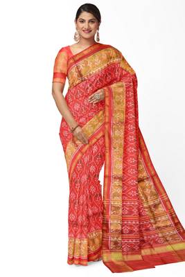 Red patola silk single ikkat silk saree 1