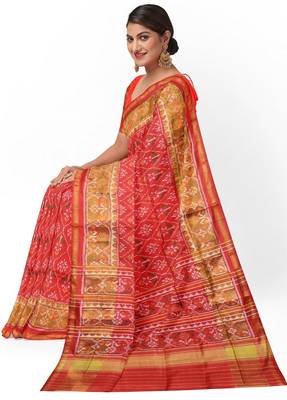 Red patola silk single ikkat silk saree 3